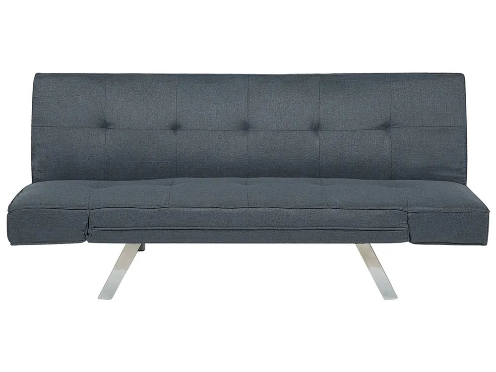 Gray fabric sofa bed with metal legs on a white background