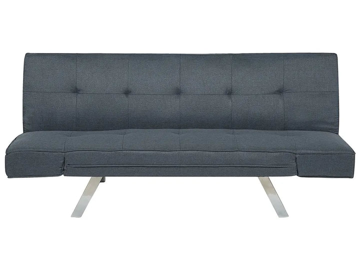 Gray fabric sofa bed with metal legs on a white background