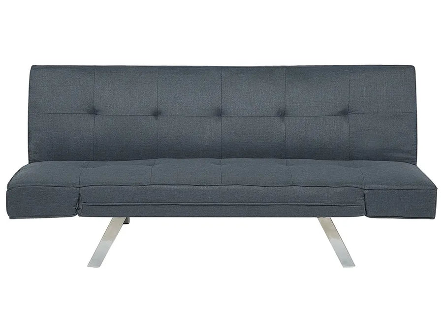 Gray fabric sofa bed with metal legs on a white background