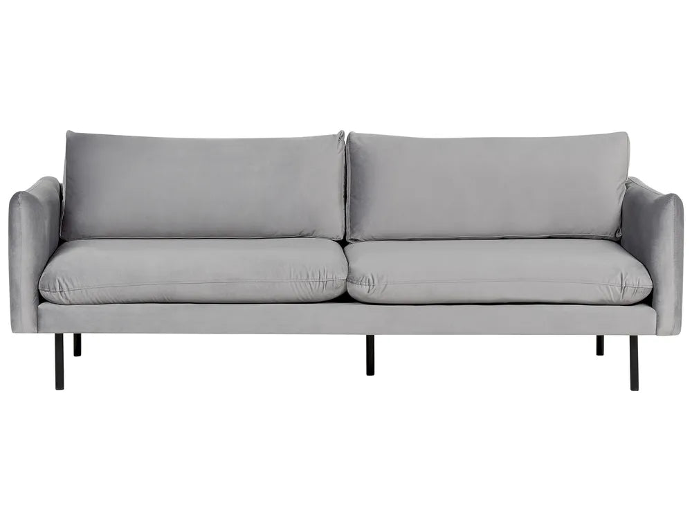 Grey velvet 3 seater sofa with plush padded seat and back cushions