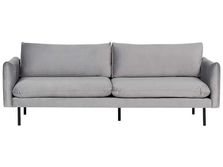 Grey velvet 3 seater sofa with plush padded seat and back cushions