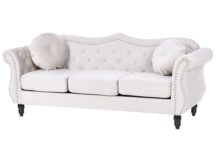 Sofa 3 Seater Velvet Light Beige Drinel