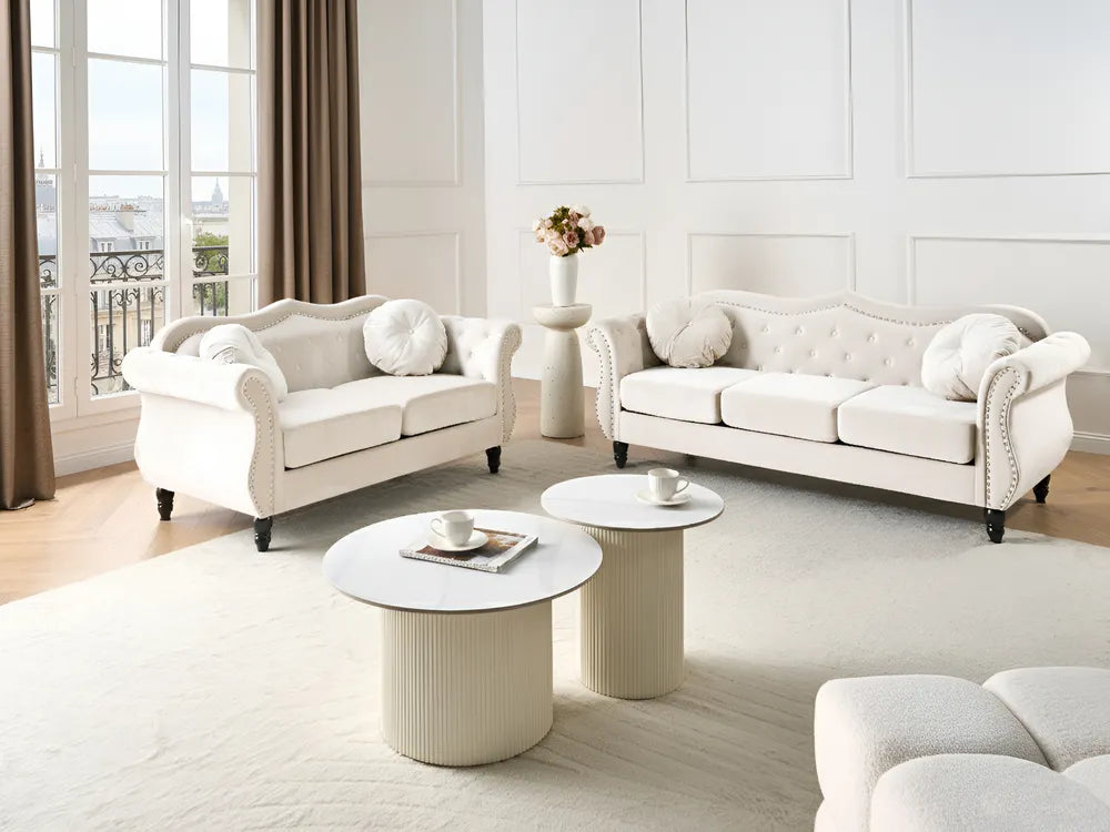 Sofa 3 Seater Velvet Light Beige Drinel