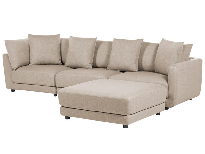 Sofa 3 Seater Fabric Beige with Ottoman Macalla