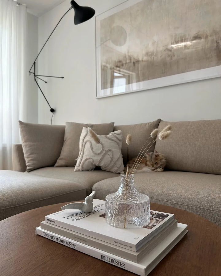 Sofa 3 Seater Fabric Beige with Ottoman Macalla