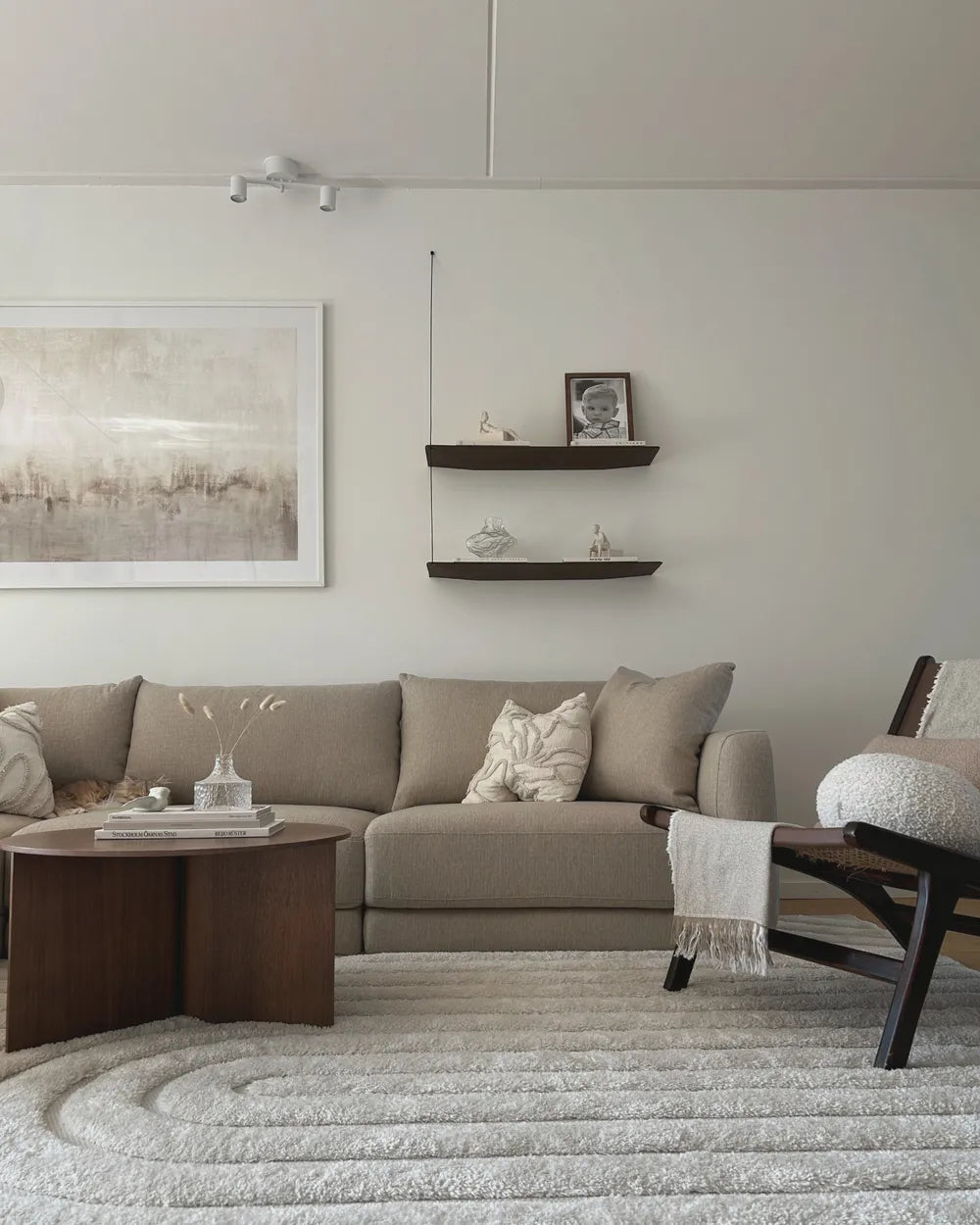 Sofa 3 Seater Fabric Beige with Ottoman Macalla