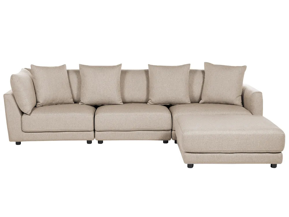 Beige fabric 3-seater sofa with matching ottoman