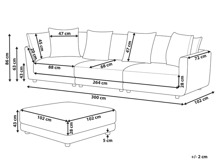 Sofa 3 Seater Fabric Beige with Ottoman Macalla