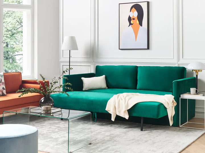 Sofa Bed 3 Seater Velvet Emerald Green with Storage Charleah