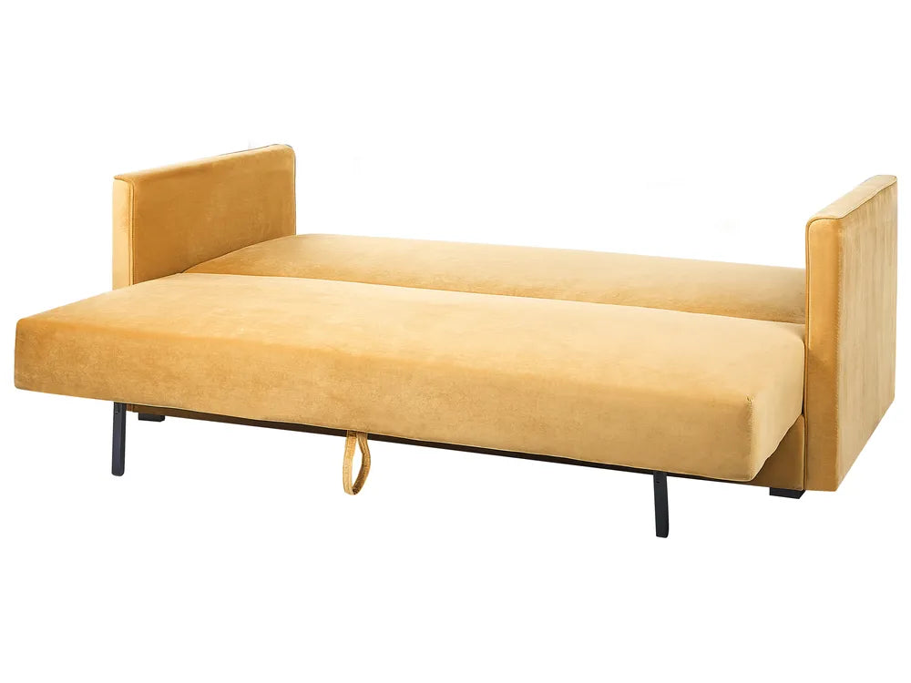 Sofa Bed 3 Seater Velvet Mustard with Storage Charleah