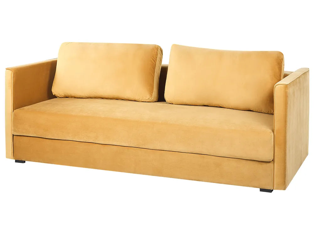 Sofa Bed 3 Seater Velvet Mustard with Storage Charleah