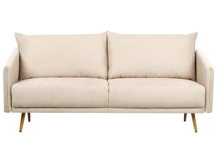 Beige sofa with wooden legs on a white background