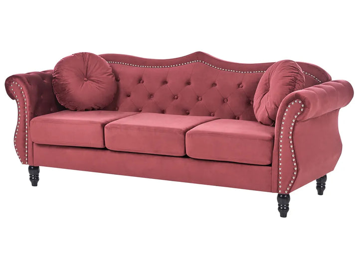 Sofa 3 Seater Velvet Dark Red Drinel