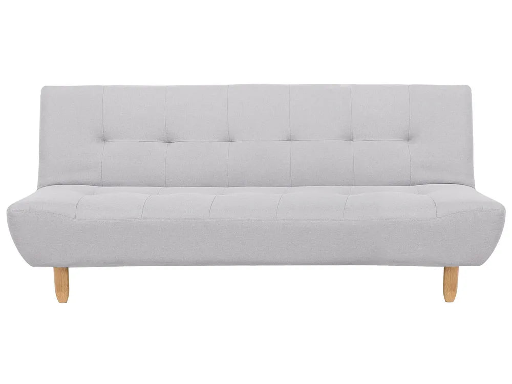 Gray sofa bed with wooden legs on a white background
