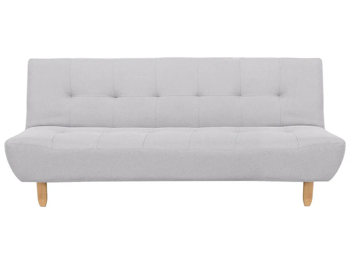 Gray sofa bed with wooden legs on a white background