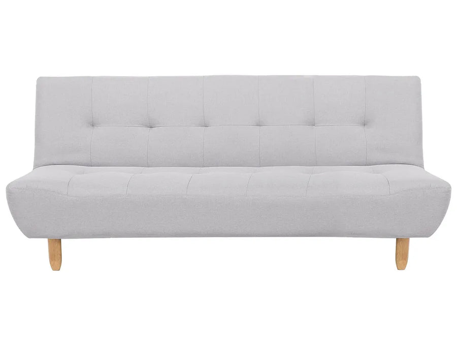 Gray sofa bed with wooden legs on a white background