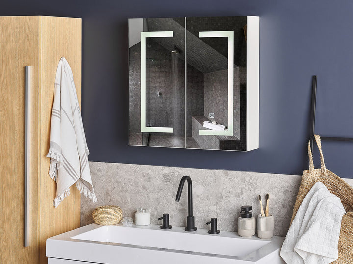 Bathroom Wall Mounted Mirror Cabinet LED 60 cm 60 cm White Mazarredo