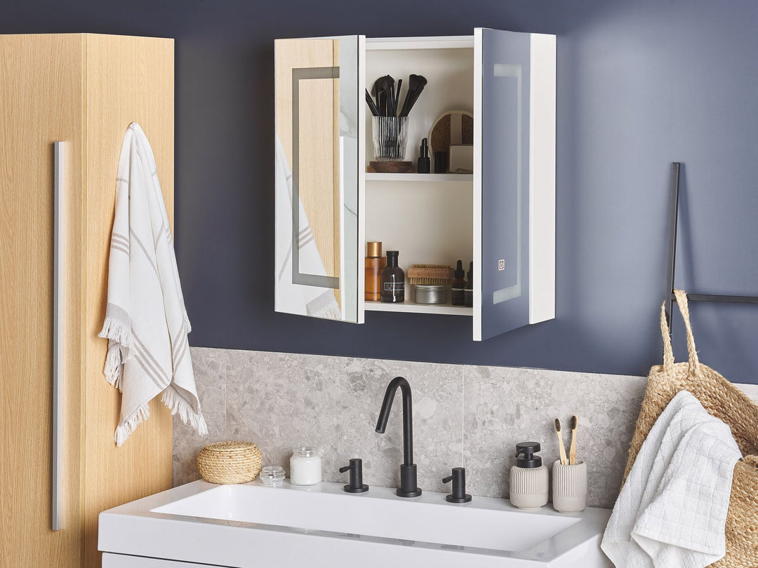 Bathroom Wall Mounted Mirror Cabinet LED 60 cm 60 cm White Mazarredo
