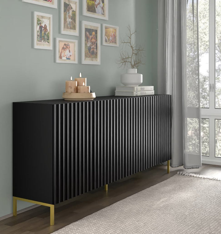 Large Sideboard Cabinet 200cm Black Wave