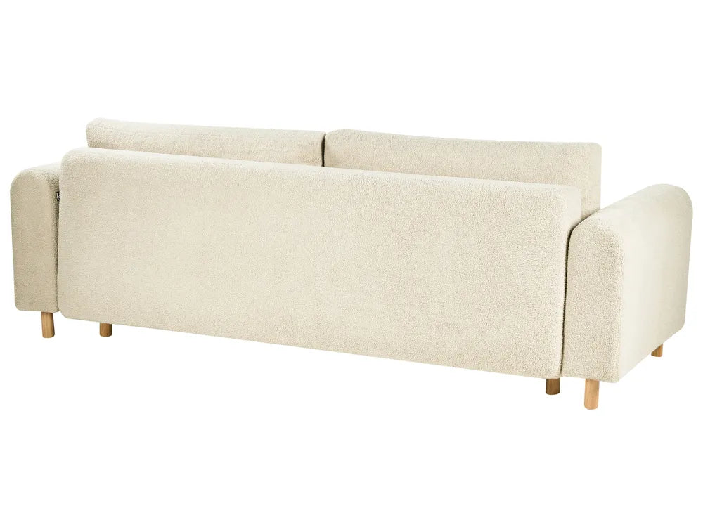 Sofa Bed 3 Seater Boucle Off-White with Storage Ellie