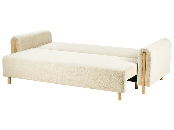 Sofa Bed 3 Seater Boucle Off-White with Storage Ellie