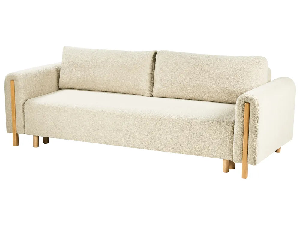Sofa Bed 3 Seater Boucle Off-White with Storage Ellie
