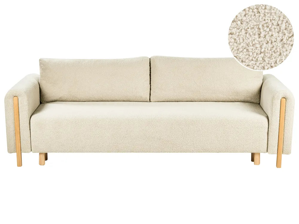Sofa Bed 3 Seater Boucle Off-White with Storage Ellie