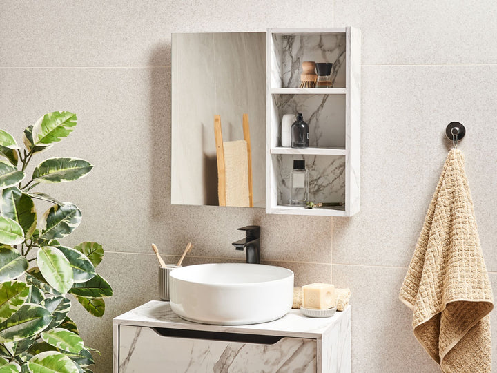 Bathroom Wall Mounted Mirror Cabinet 60 cm 54 cm White Marble Jooinville