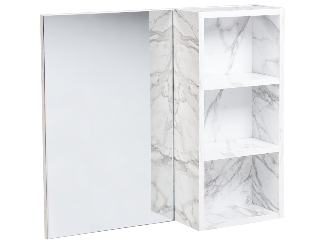 Corner cabinet with marble pattern on a white background