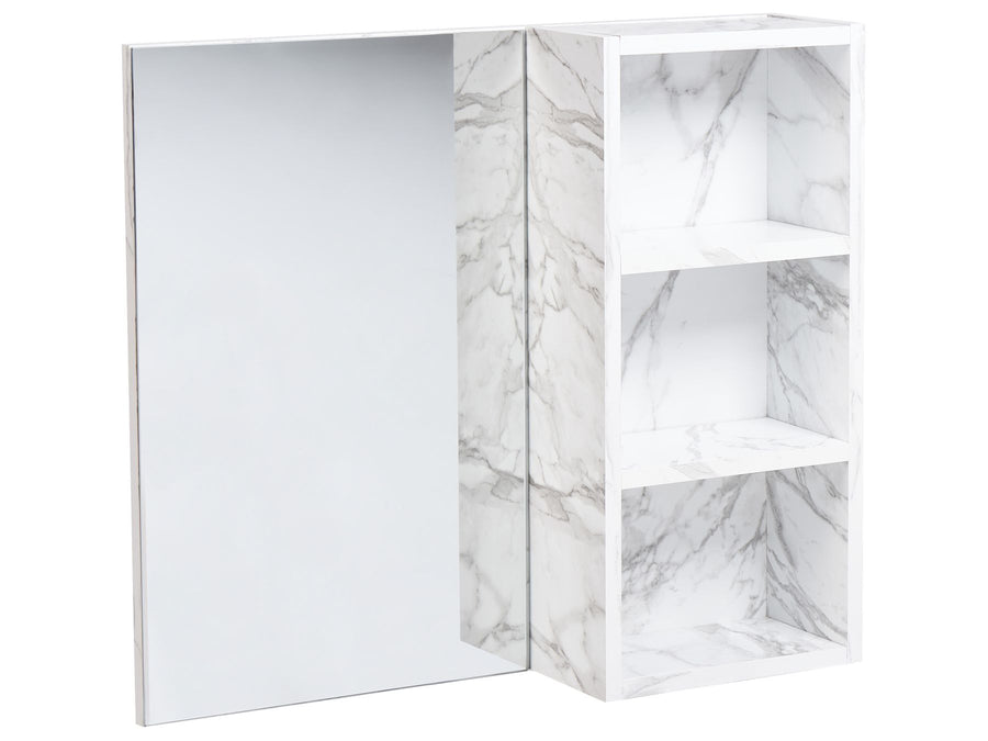 Corner cabinet with marble pattern on a white background