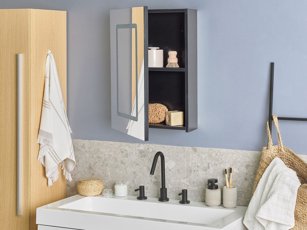 Bathroom Wall Mounted Mirror Cabinet LED 40 cm 60 cm Black Condor