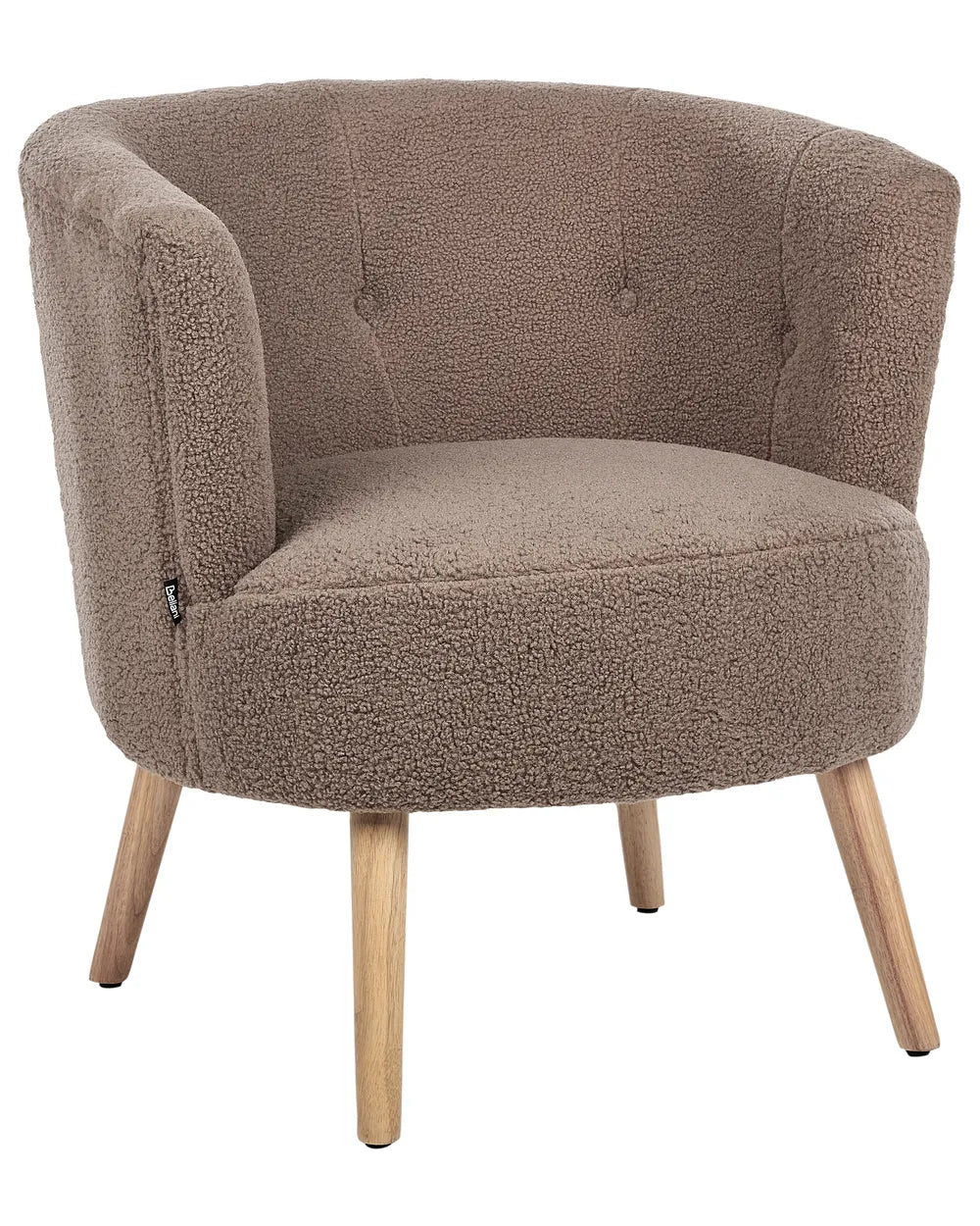 Brown textured armchair with wooden legs on a white background