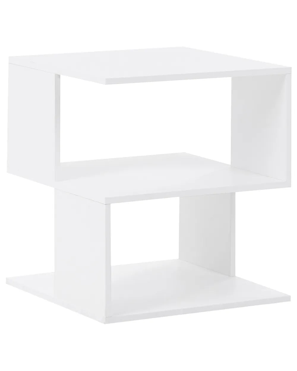 White corner shelf unit on a white background