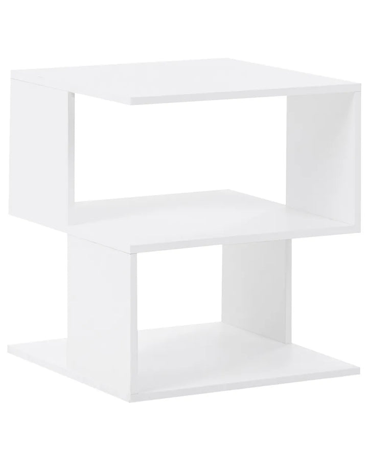 White corner shelf unit on a white background