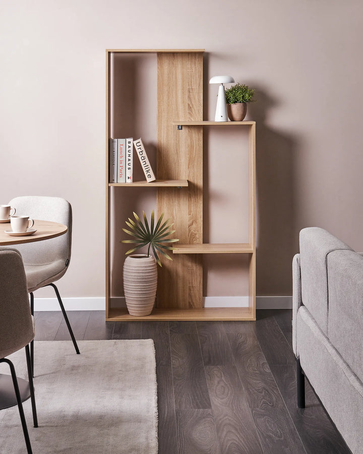 Light brown bookshelf with three open shelves
