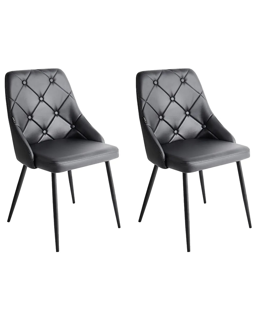 Set of 2 black faux leather dining chairs