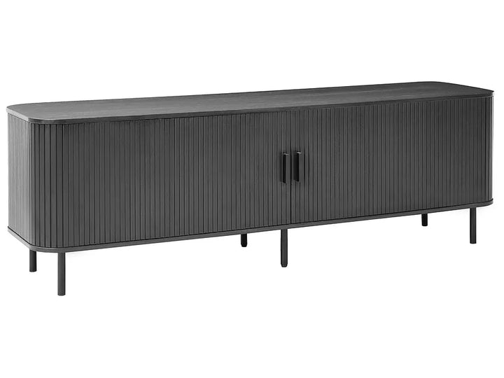 Dark gray sideboard with two doors on a white background
