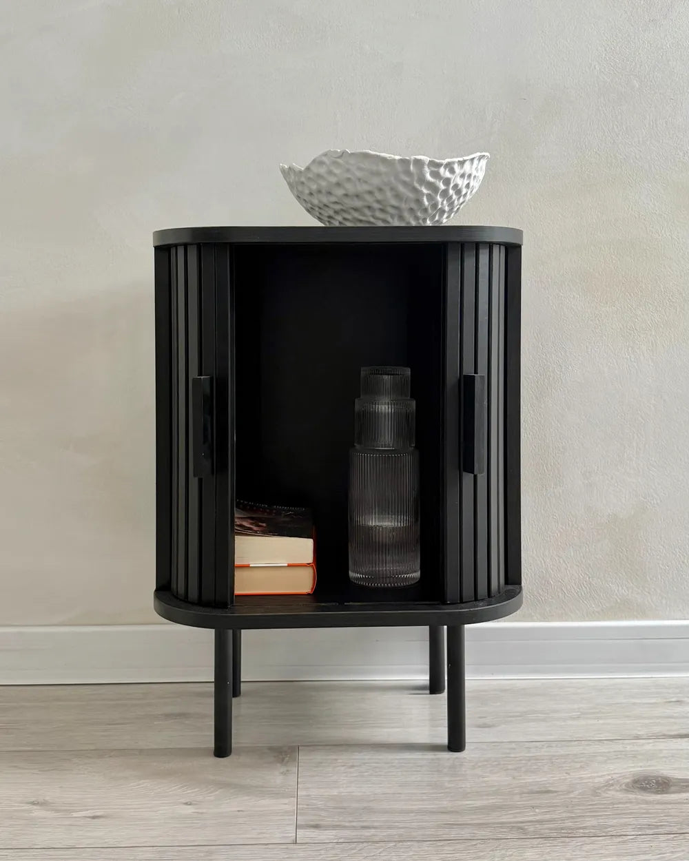 Black nightstand with storage
