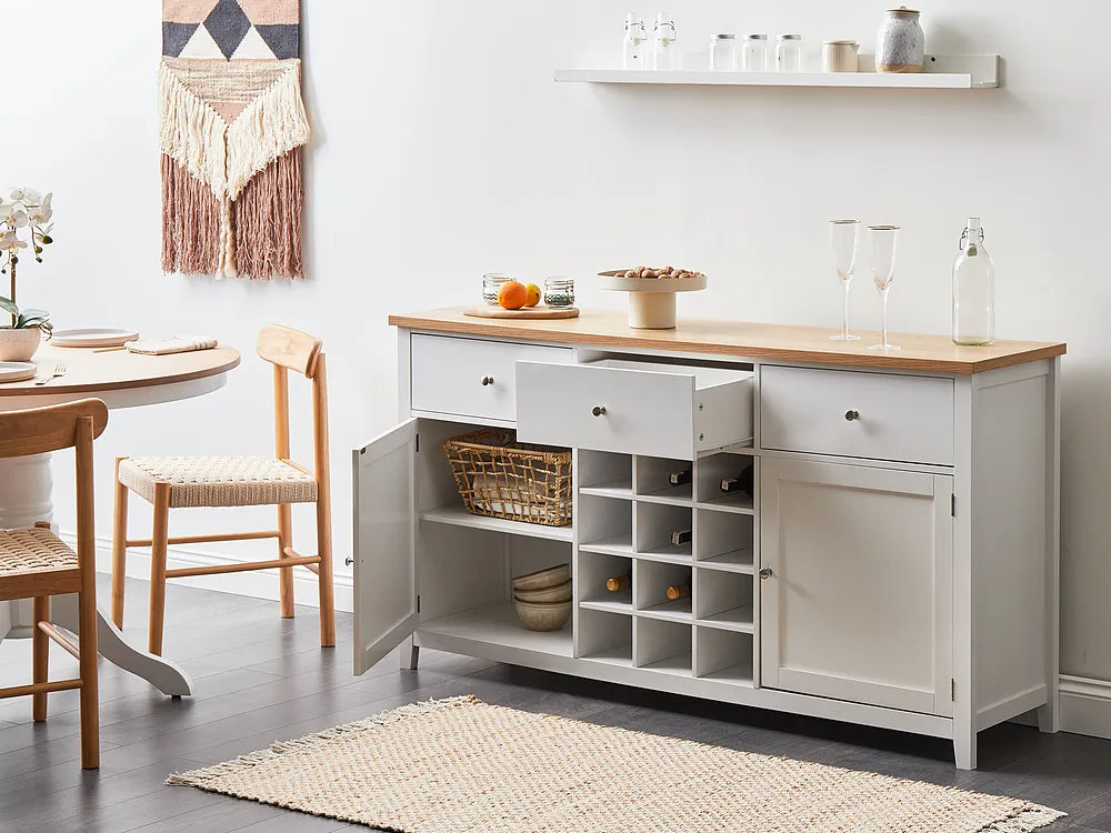 Modern white wine cabinet with shelving