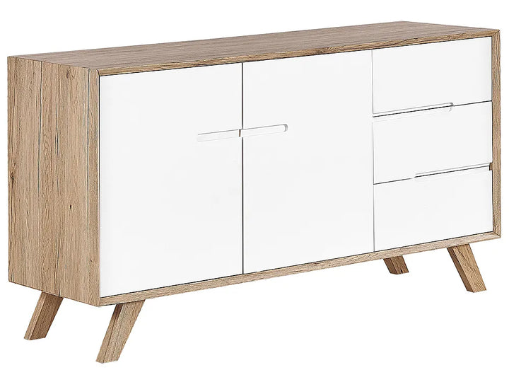 White and light wood 3-drawer sideboard