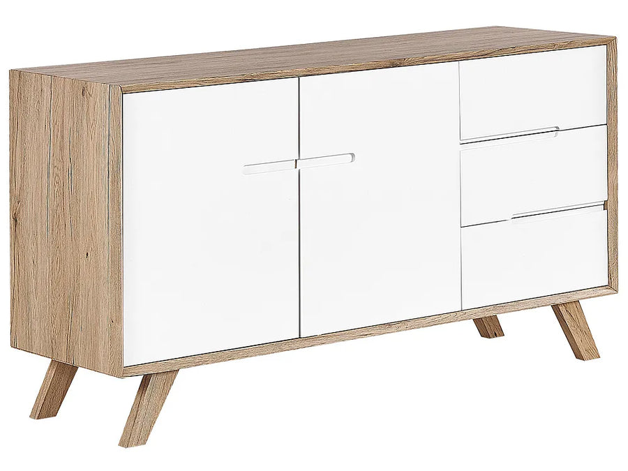 White and light wood 3-drawer sideboard