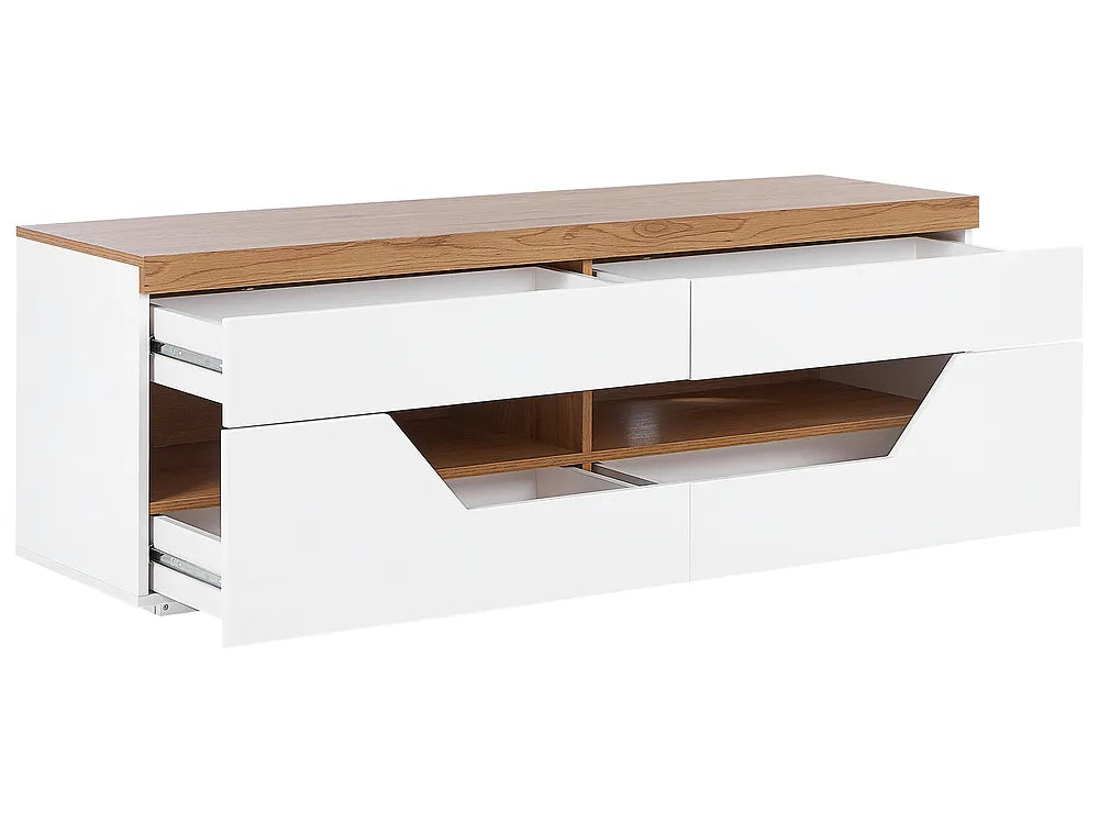 Contemporary TV stand in white and natural wood tones