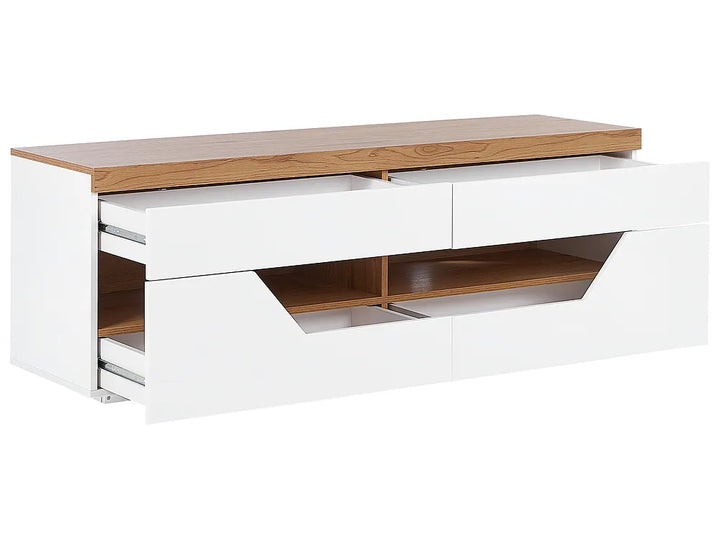 Contemporary TV stand in white and natural wood tones