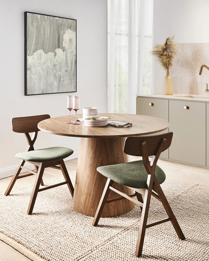 Set of 2 Dining Chairs Wood Dark Brown/Green Shelly