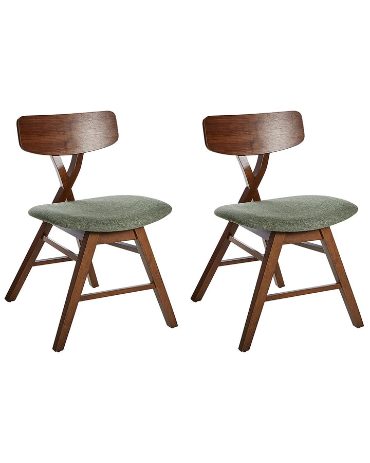 Set of 2 Dining Chairs Wood Dark Brown/Green Shelly