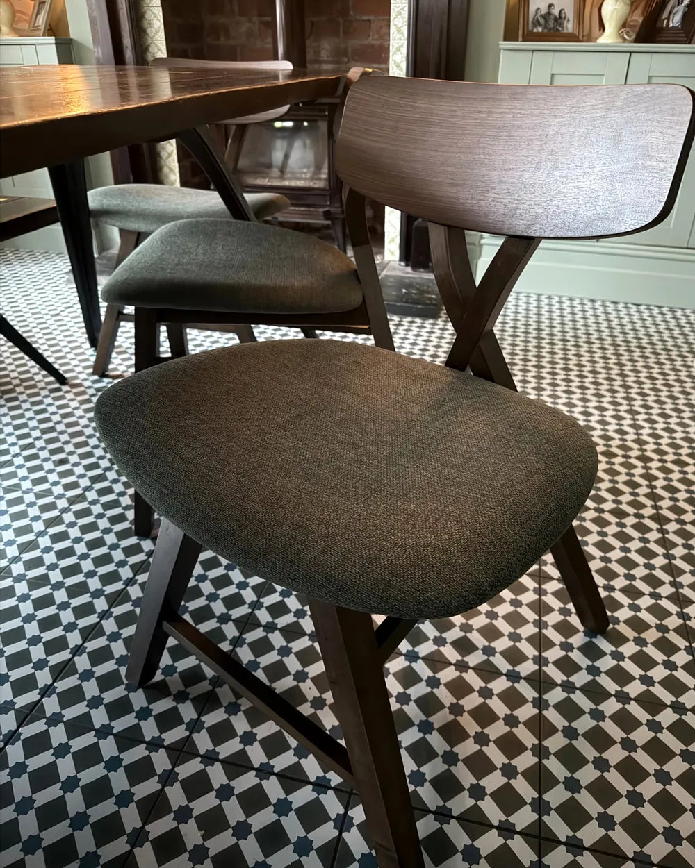 Set of 2 Dining Chairs Wood Dark Brown/Green Shelly