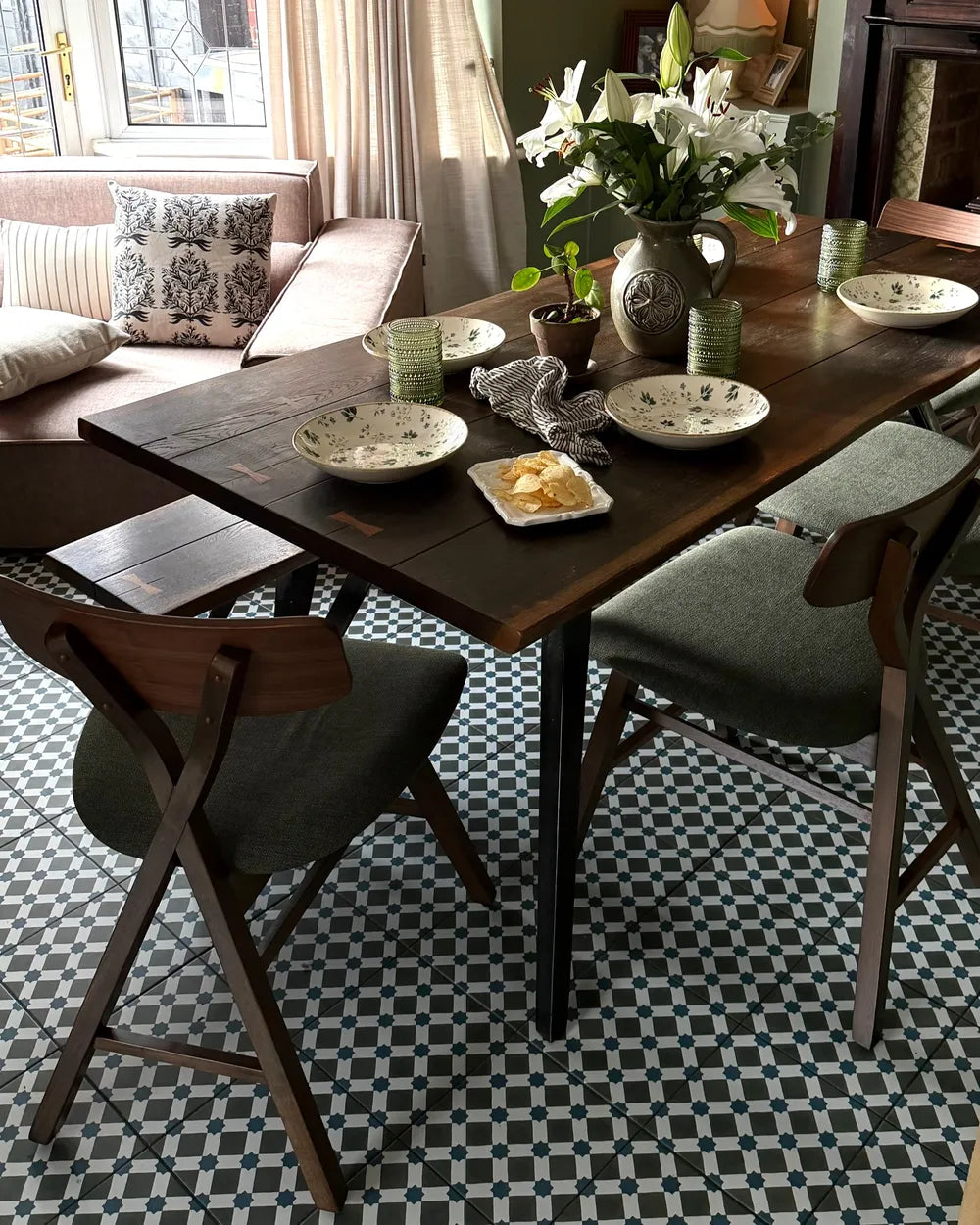 Set of 2 Dining Chairs Wood Dark Brown/Green Shelly