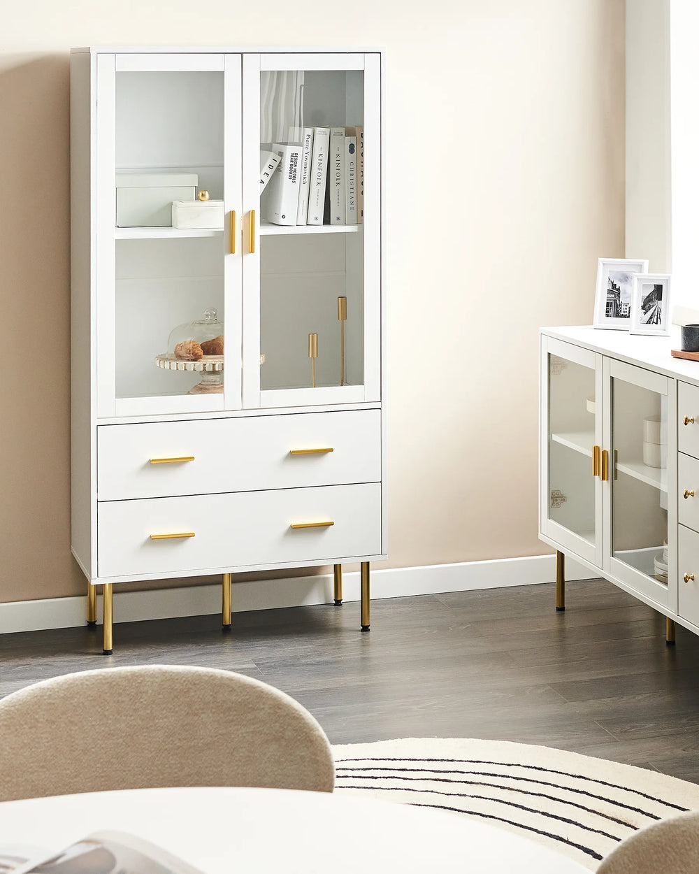 Modern white glass display cabinet