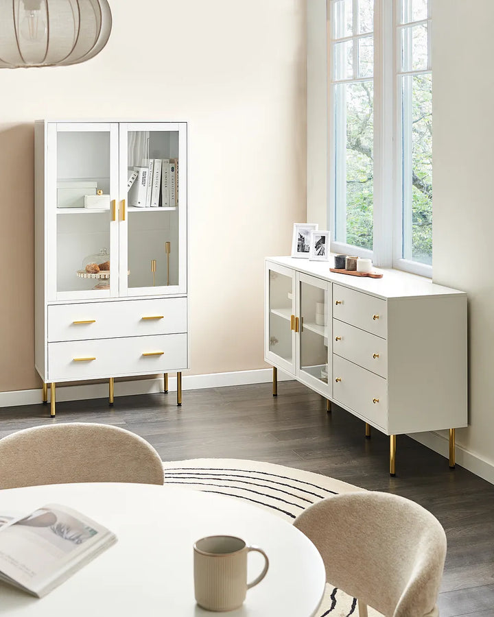 Contemporary white display unit with shelving