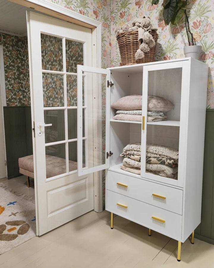 Contemporary white display unit with shelving